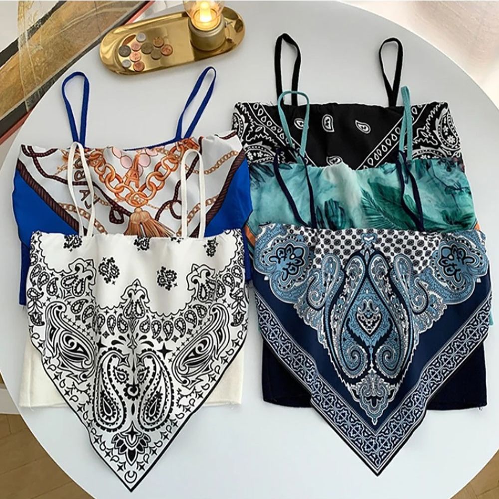 High Quality Retro Camisole Cotton Cashew Flower Triangle Scarf 39cm Short Tops