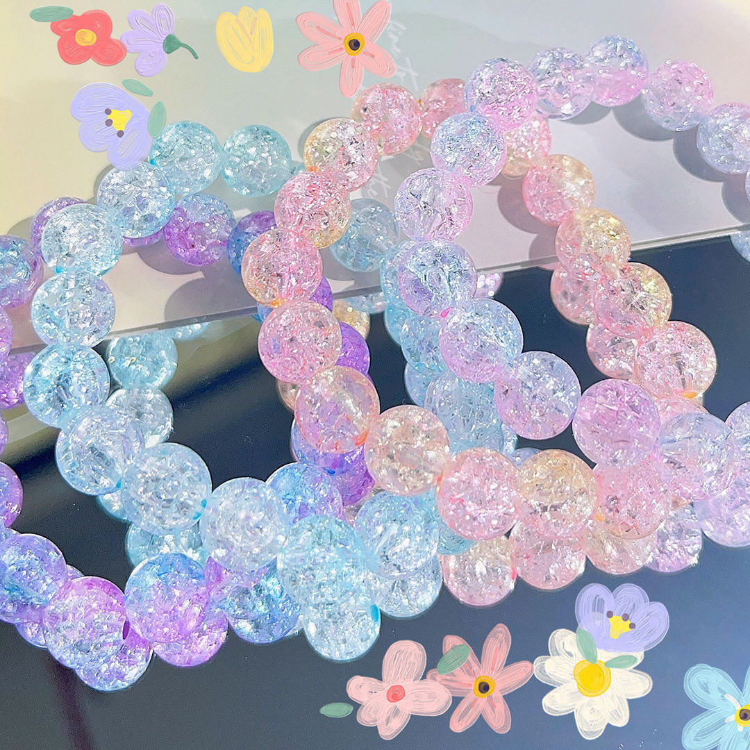 【New arrivals】Summer Bracelet Gradient Ice Crack String Bead Sweet Cute Student Bracelet Female White Bracelet