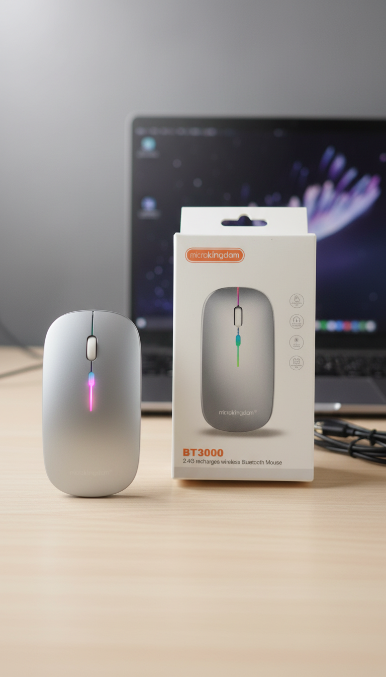 Microkingdom BT3000 Rechargeable Wireless Bluetooth Mouse | 2.4G Dual Mode | Silent Click | Slim Portable Design |
