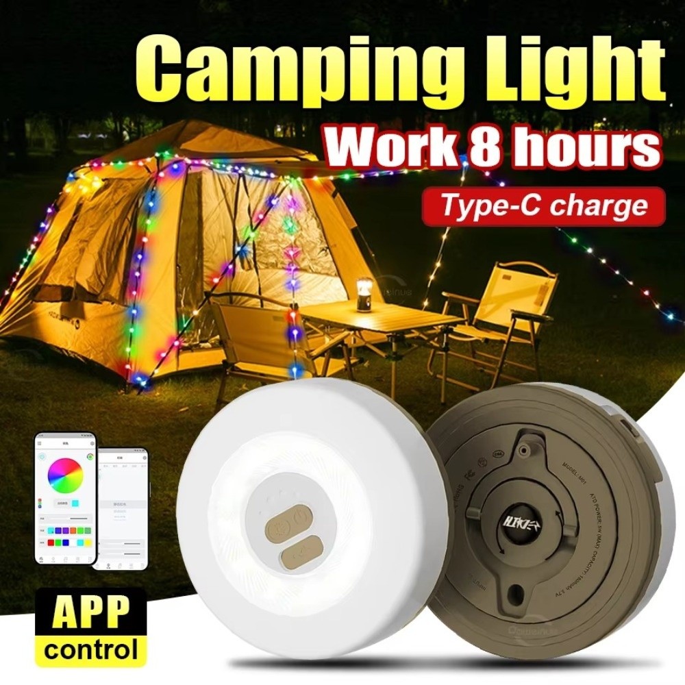 Portable 10m/7m Length Camping String Light Retractable Waterproof LED Hanging Light APP Control Rechargeable Christmas Light String Tent Decoration