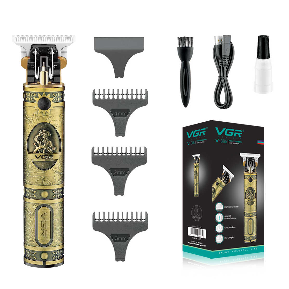 VGR V-085 Cordless Zero Cutting Manscaped Trimmer | Professional Hair & Beard Trimmer for Men | Waterproof, Rechargeable, Adjustable Length, Precision Trimming | USB Charging, High-Performance Grooming Tool