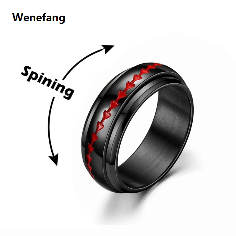 Wenefang Anxiety Fidget Spinner Rings for Men Male Black Stainless Steel Spinning Rotate Ring for Women Anti Stress Accessories Jewelry