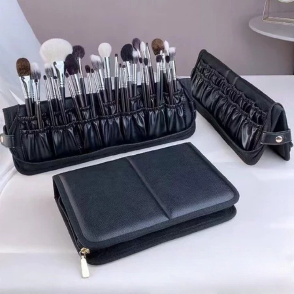 Portable Folding Cosmetic Brushes Bag Lightweight Water-resistant Upright Makeup Brush Bag Large Capacity Multifunctional 14/29 Holes Cosmetic Brush Container Business Trips