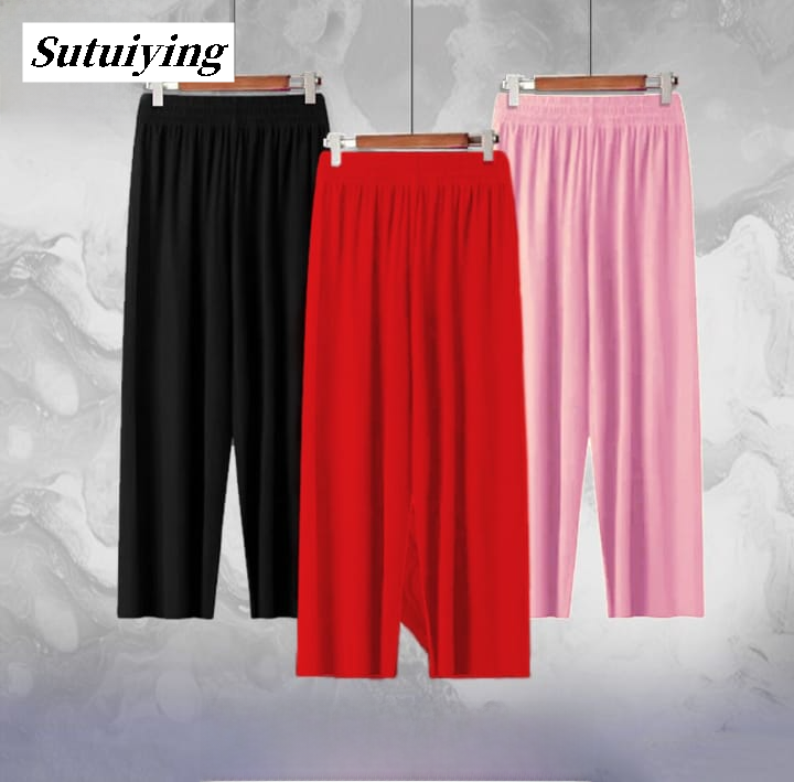 Sutuiying Pack of 3 Cotton Jersey Trousers (Red, Pink, Black) + 1 FREE Random Trouser | Soft Stretchable Pajama Pants Affordable for Women Kids | Cotton Jersey Trousers, Pack of 3, Free Trouser, Pajama Pants, Women’s Loungewear