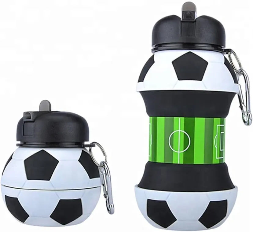 Football Water Bottle - 550ml Silicone Collapsible Football Water Bottle With Football Keyring For Kids(multicolor)