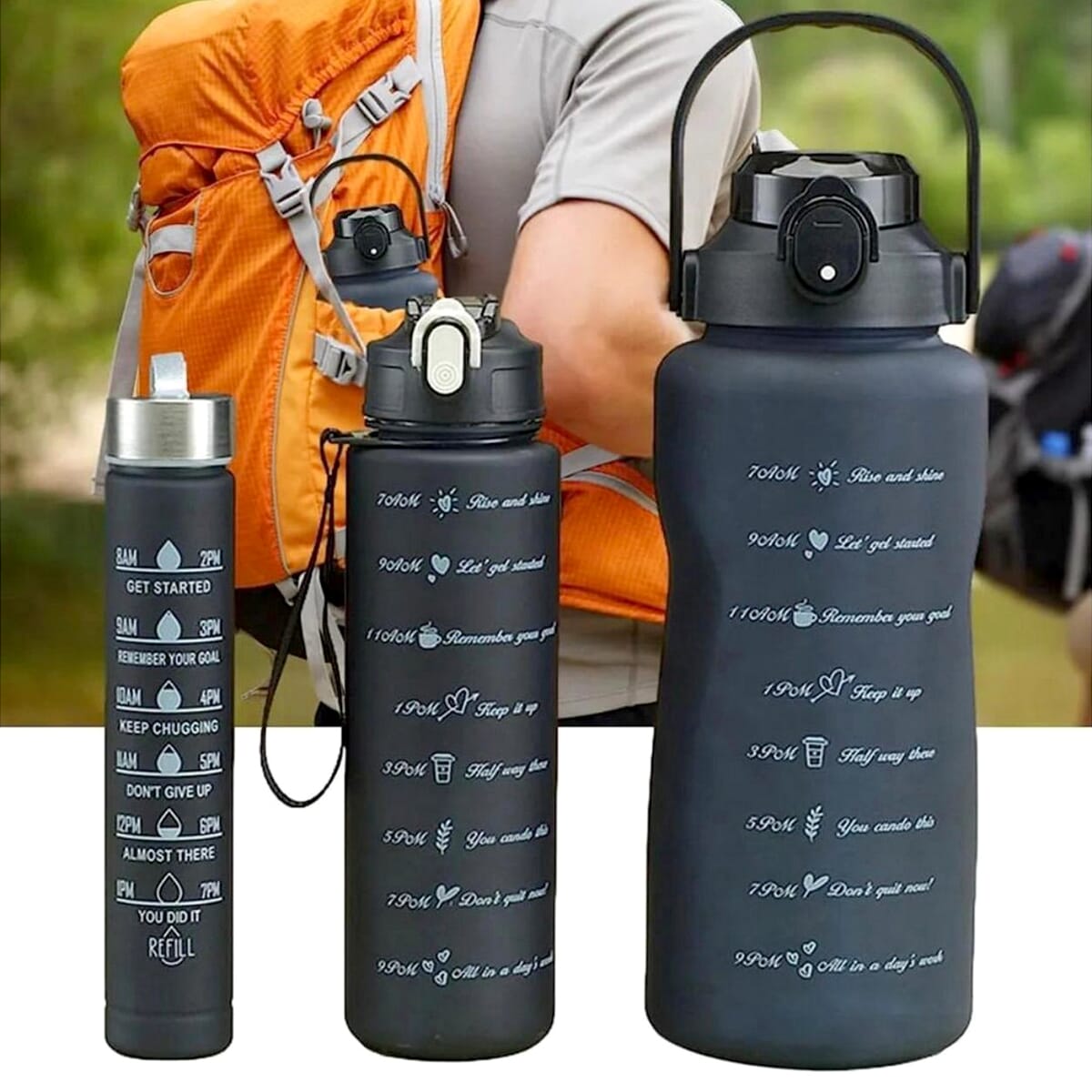 3pcs/Set Sports Large Capacity Water Bottle For Hiking Camping Cup ( 2L-900ml-280ml)