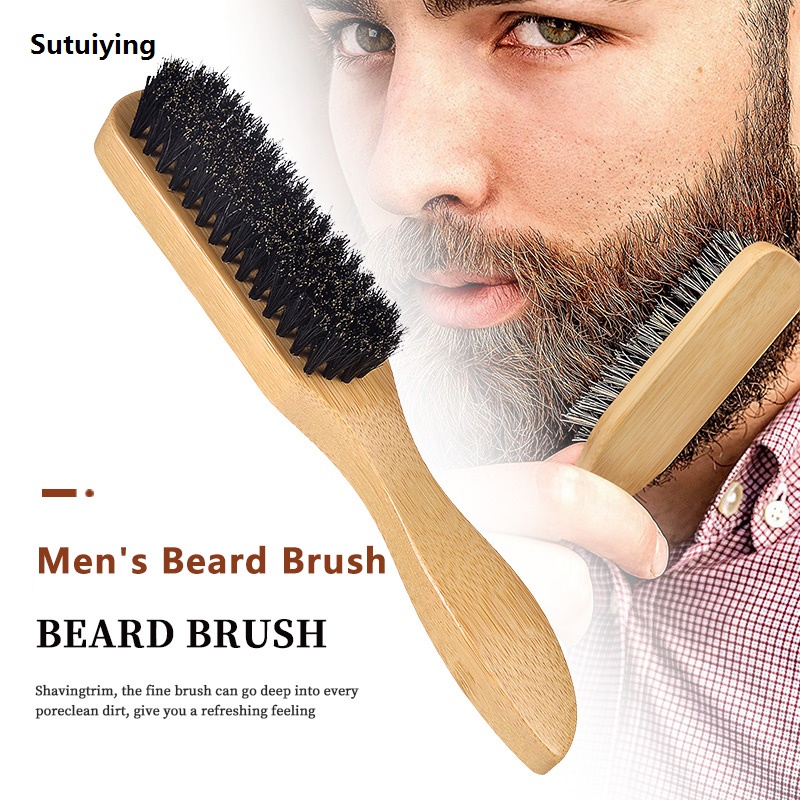 Sutuiying Professional Boar Bristle Bamboo Men's Beard Styling Brush Barber Original Comb Beard Brush Soft Hair Cleaning Brush Broken Hair Beard