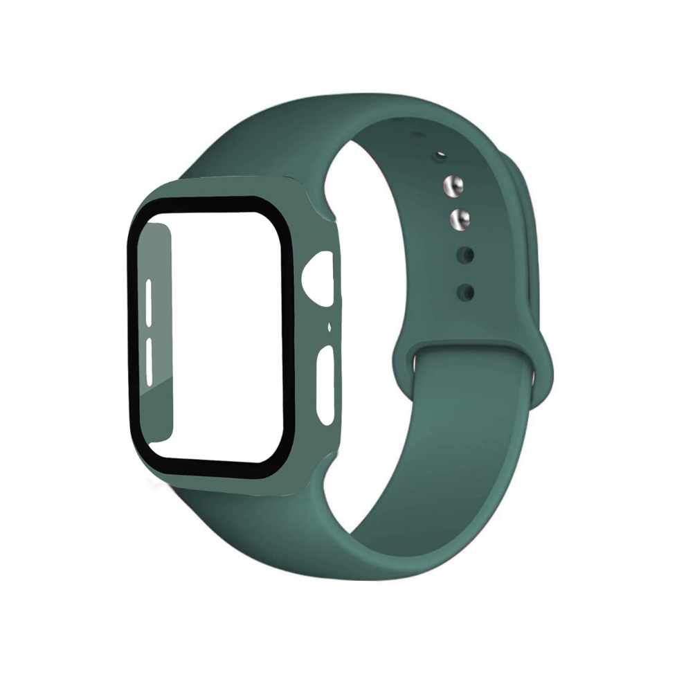 Soft silicon Strap With Silicon Full Glass Case For Apple watch 42mm/44mm