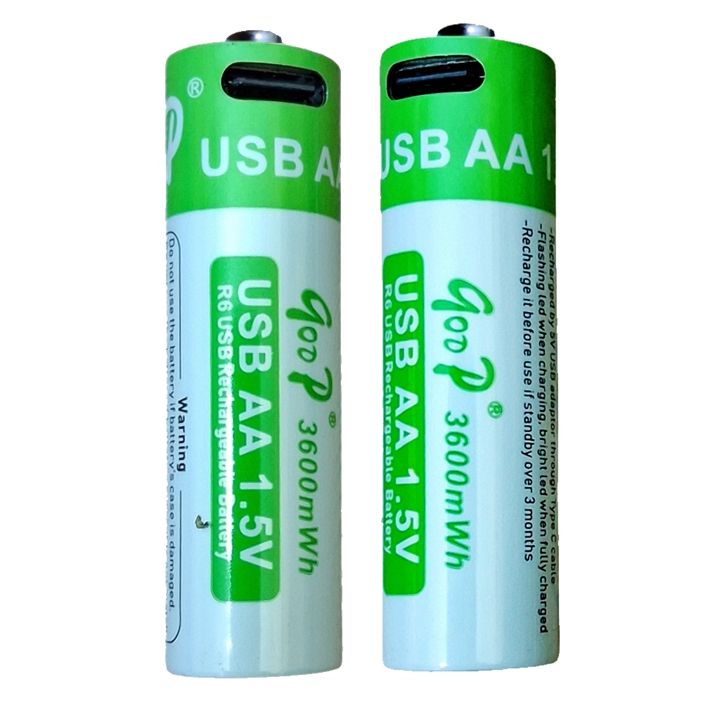 Goop AA 3600mWh and AAA 1700mWh Rechargable Batteries Green (1 Pair)
