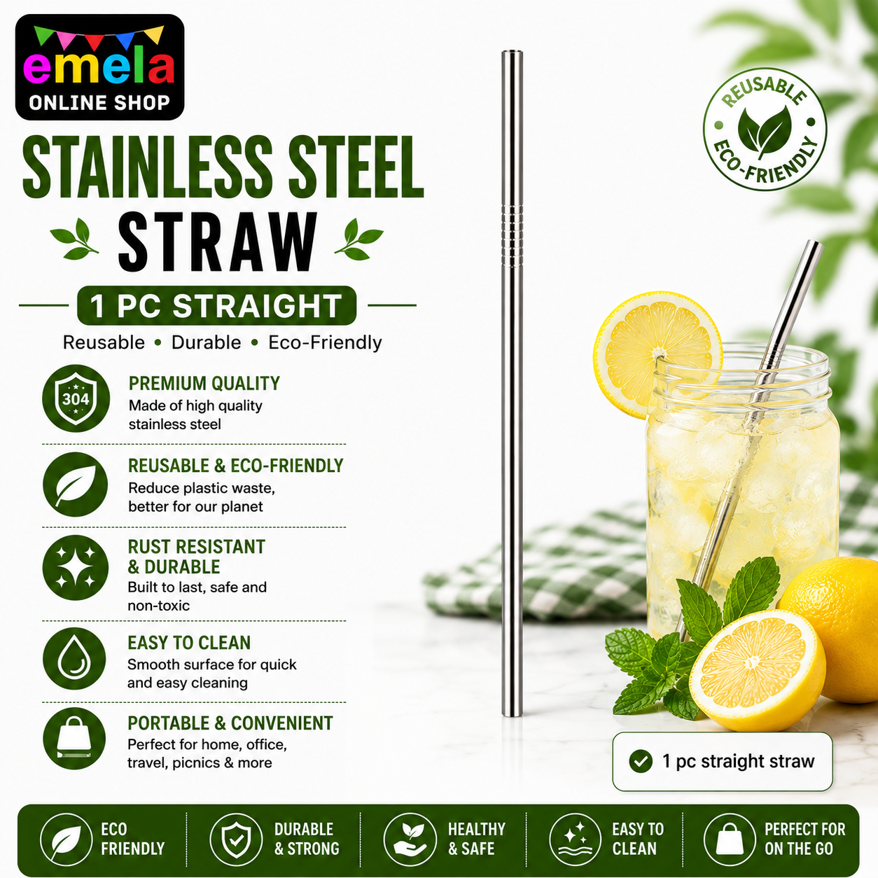 Reusable Stainless Steel Straw - Pack Of 1