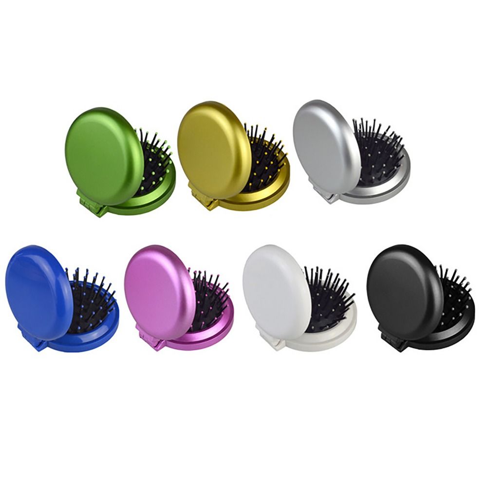 Cute Folding Mini Pocket Hair Comb with Mirror for Women and Girls Round Hair Brush Compact Travel Size Hair Massage Comb