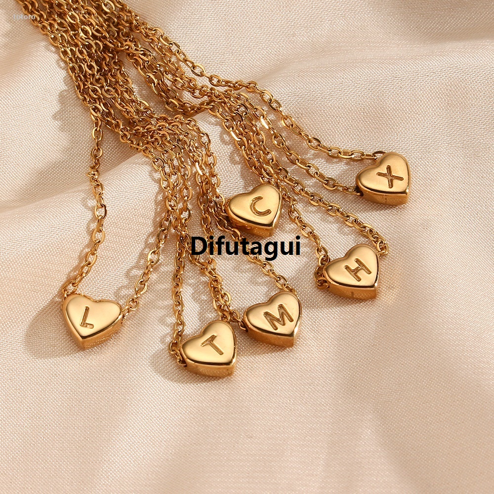 Difutagui Ladies Minimalist Small Love Initial Necklace Jewelry Stainless Portable Sales promotion Steel 18k Gold Plated Mini Heart Shape Letter Pendant Necklace