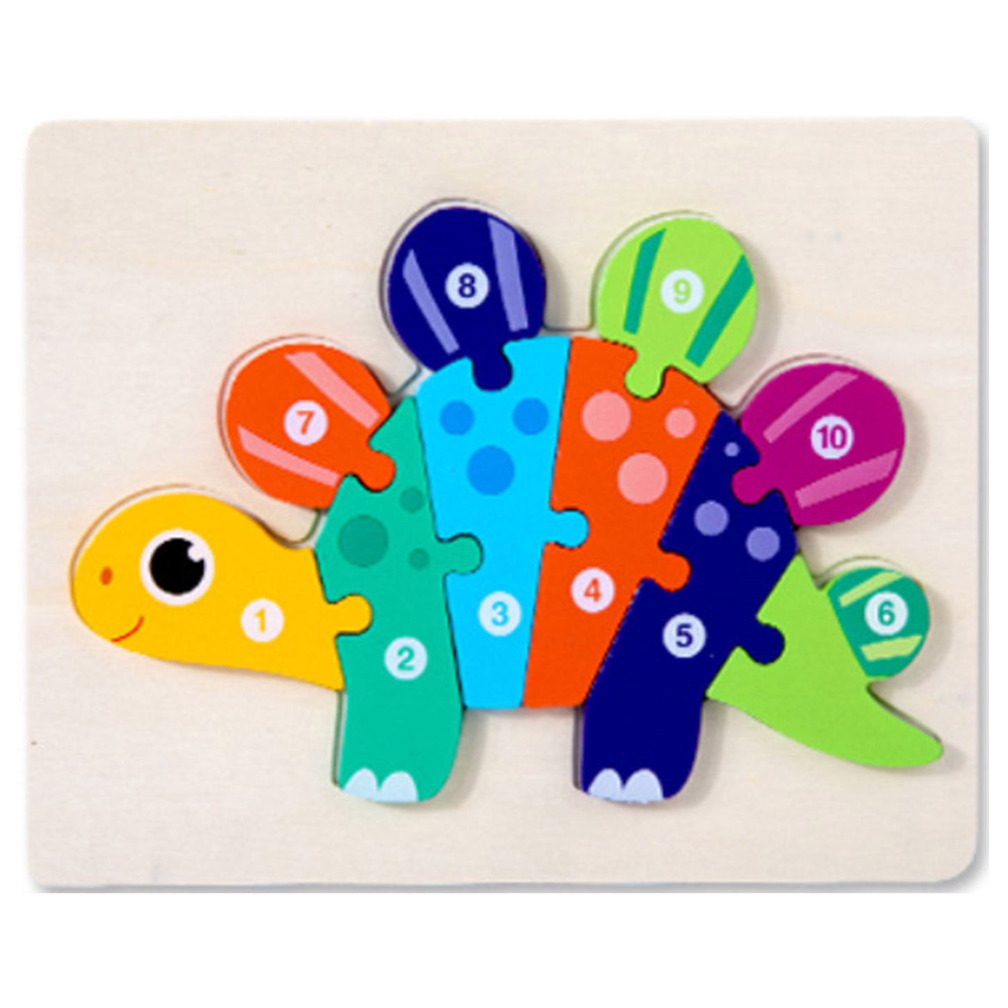 Wooden Stegosaurus Dinosaur Jigsaw Puzzle for Kids - Educational Number & Color Learning 3D Wood Toy - Montessori Brain Development Gift for Toddlers & Preschoolers (22cm x 17.5cm)