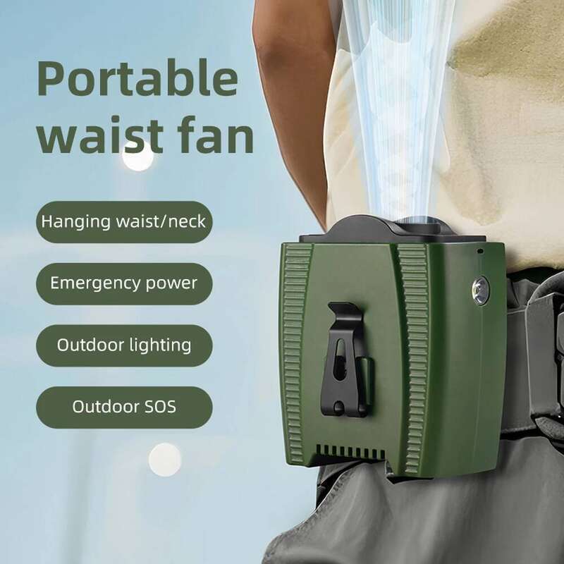 TiasThan Real 10000mAh Portable Waist Rechargeable 3 Speeds Strong Wind,LED Lighting Cooling Hanging Camping Fan &Power Bank
