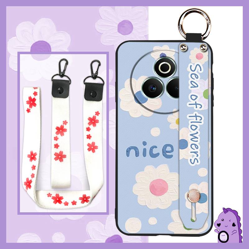 Silicone Fashion Design Phone Case For Realme P3 Pro 5G Lanyard Kickstand Wristband flower Back Cover Dirt-resistant
