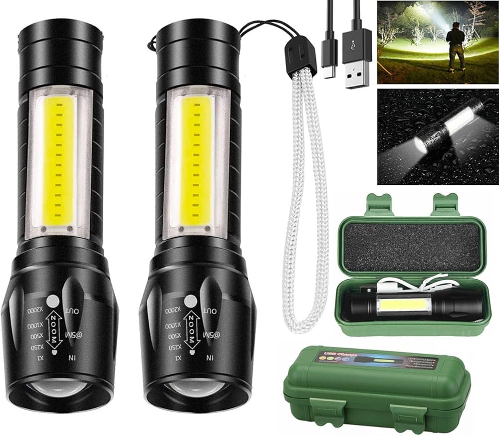 Rechargeable USB LED Flashlight Mini Torch with COB Side Lantern