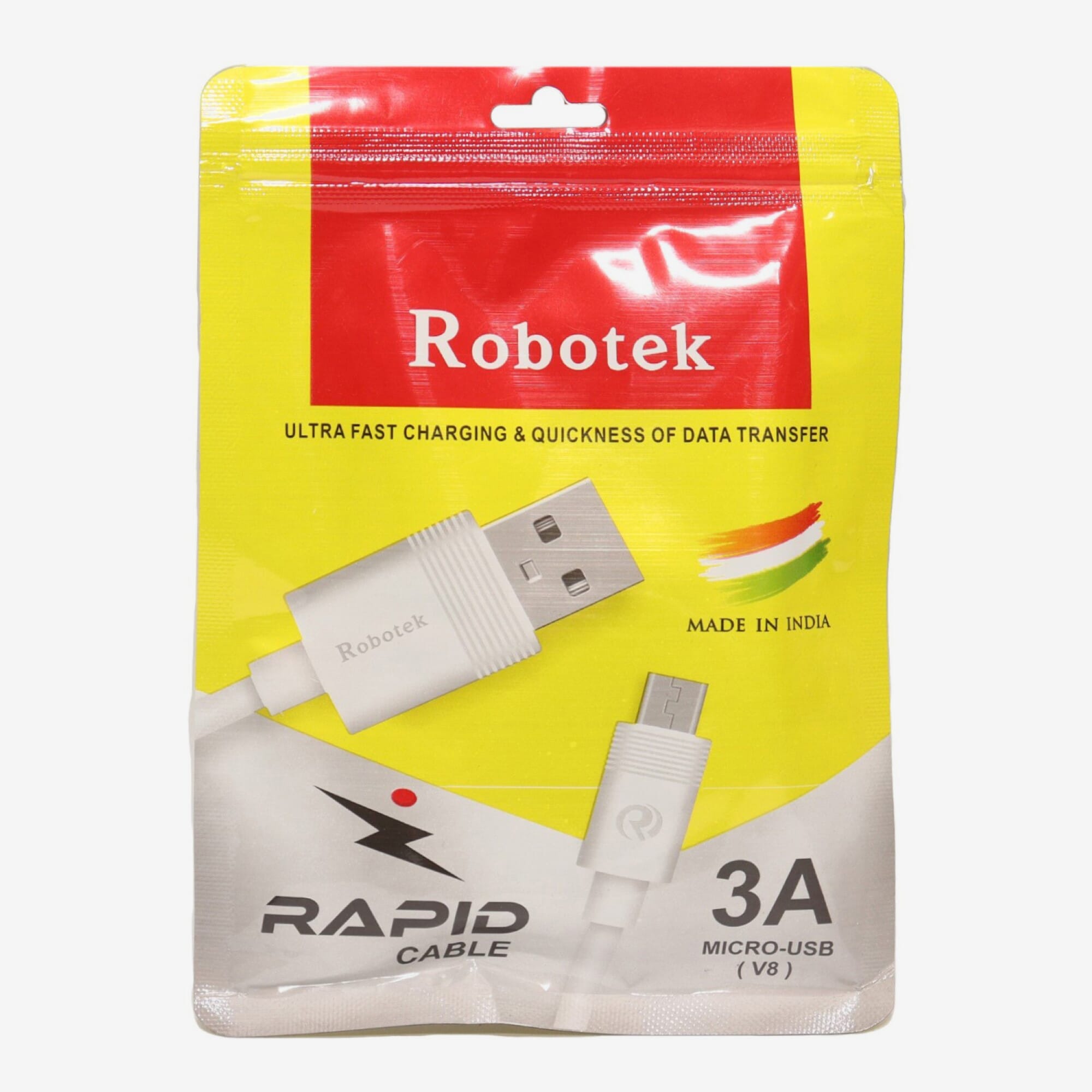 Robotek Ultra Fast Charging USB Cable - Tangle-Free High-Speed Data Transfer Cord - Heavy Duty Connector with Strong Mold for Long Life - Universal Compatibility for Smartphones & Tablets - White