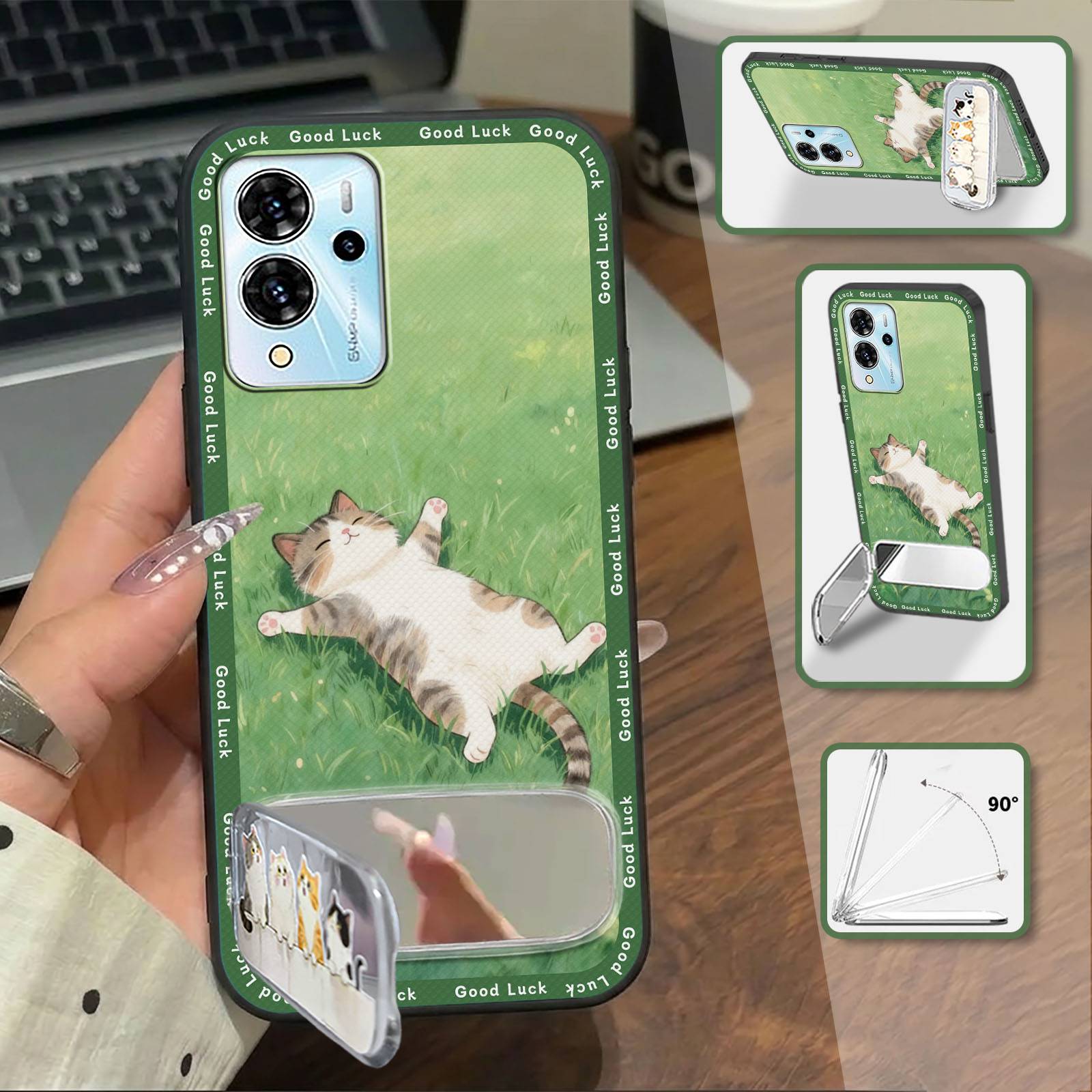 Cute Full wrap Phone Case For ZTE Blade V40 Pro Plush Phone Pouch Shockproof Kickstand Mirror three-dimensional 3D TPU
