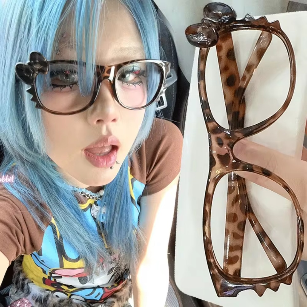 Luxury Brand Designer Retro Leopard Print Glasses Frame Y2K Harajuku Hello Kitty Eyeglass Frame Cute Kawaii Eyewear Frame