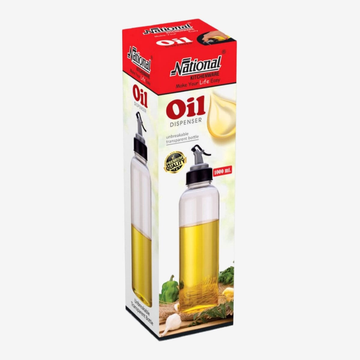 National Unbreakable Transparent Oil Dispenser Bottle 1 Litre