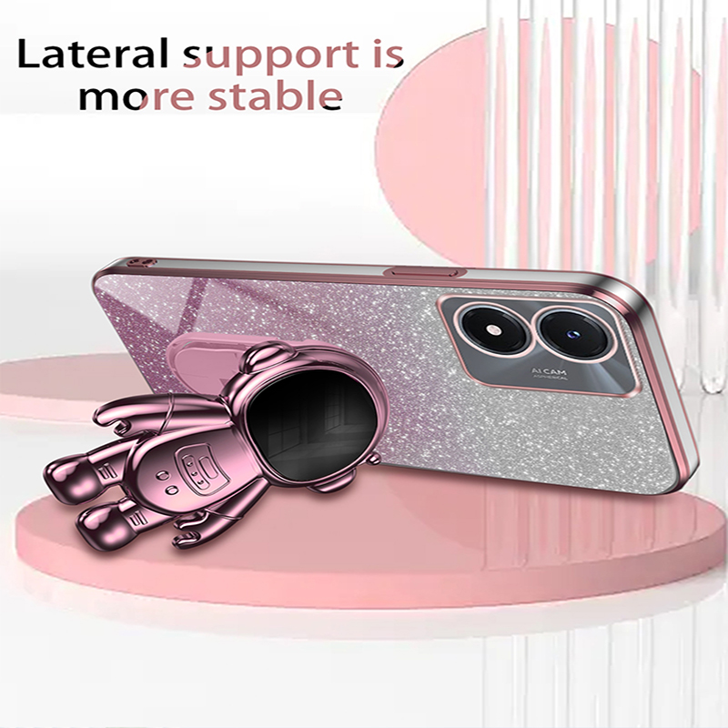 Luxury Cute Glitter Electroplated TPU Soft Case For Vivo Y02 Y02S Y3 Y5S Y9S Y11 Y15A Y16 Y17S Y21 Y22 Y27 Kickstand Phone Cove