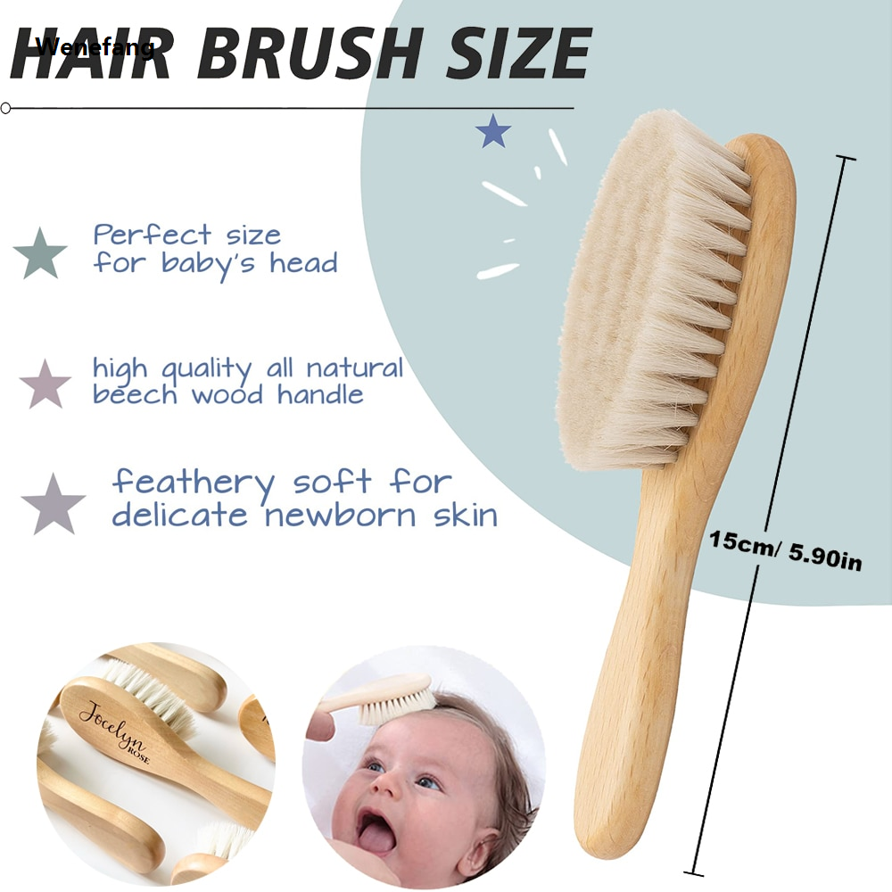 Wenefang Personalised Animal Print Baby Hair Brush Custom Name Infant Hairbrush Baby Shower Gift Toddler Wooden Engraved Hairbrush