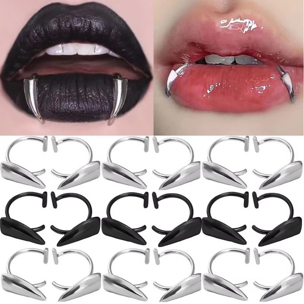 2PCS/Set Personalised Exaggerated Fake Lip Ring Stainless Steel Non Piercing Perforation-free Lip Cuff Faux Piercing Jewelry Punk