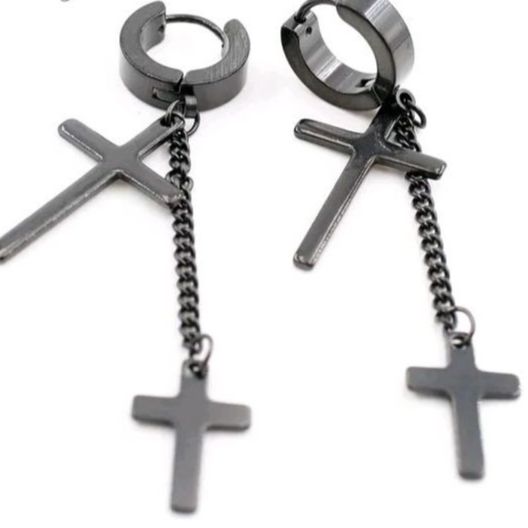 1Pcs Black Men's Fashion Korea Style Stainless Steel Huggie Hinged Hoop Earrings with Long Chains Earring For Boys