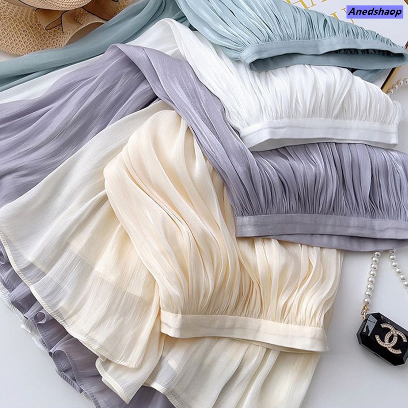 NEW Anedshaop Fifty percent discount Chiffon Skirts Women Voile Pleated Fashion Loose Thin Summer Mesh Solid High Waist Skirts Elegant Sweet Pretty Style Lady Dress