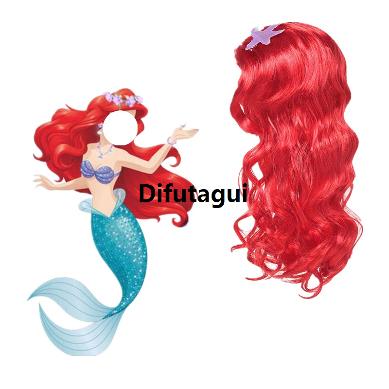 Difutagui New specials Little Mermaid Ariel Accessories for Girls Crown Necklace Fifty percent discount Hair Hoop Wig Glove Set Christmas Birthday Party Cosplay Accessories