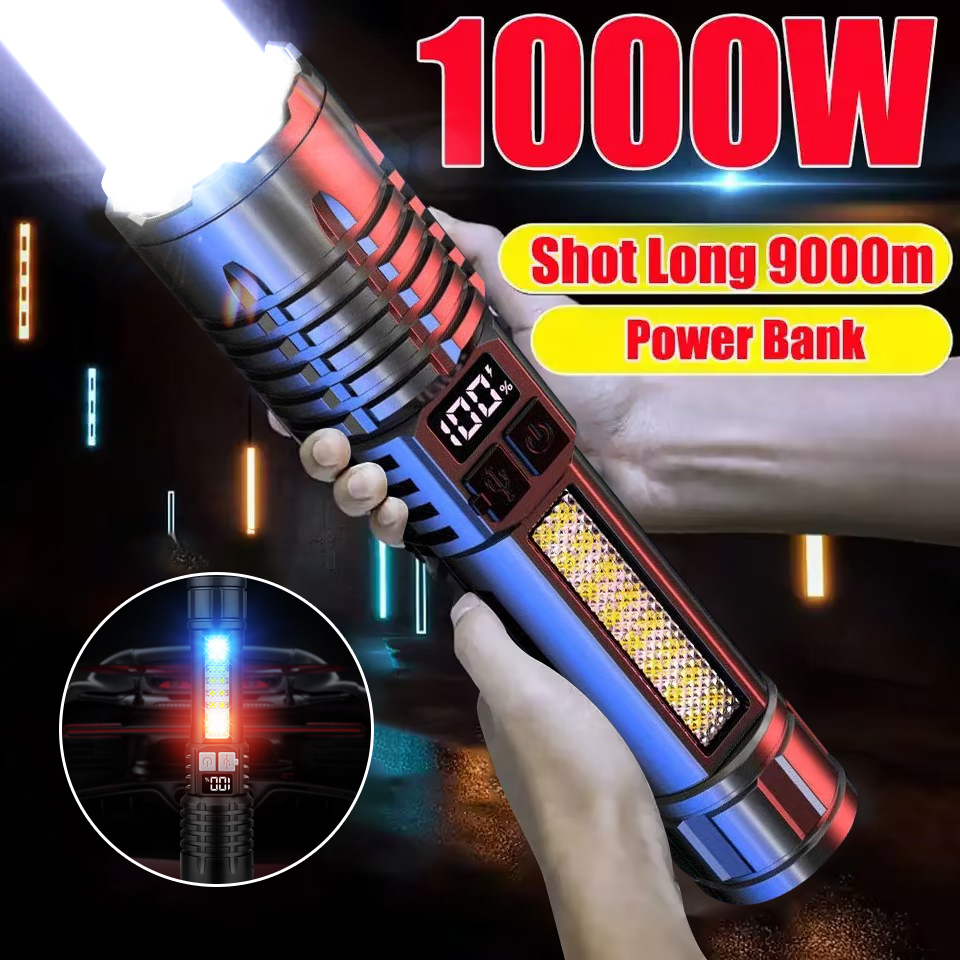 2025 New Super Bright High Power Led Flashlights 1000W LED Telescopic Zoom Rechargeable Led Flashlight Waterproof Outdoor Torch Lights