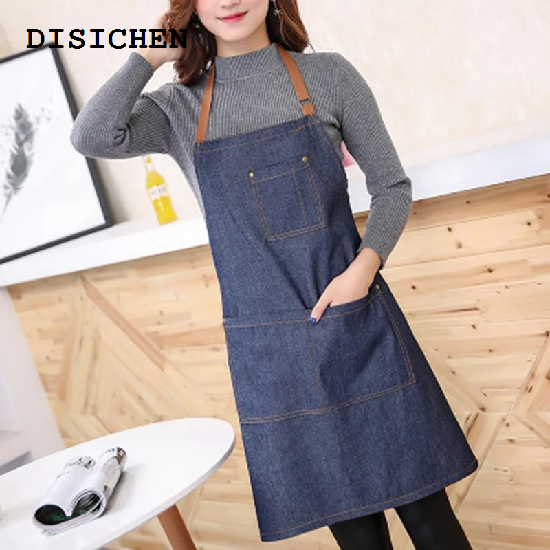 DISICHEN 【2025 Version】 1pcs Practical 71x65cm Blue Denim Simple Aprons Uniform Unisex Jeans Aprons Men's Lady's Kitchen Cooking Gifts