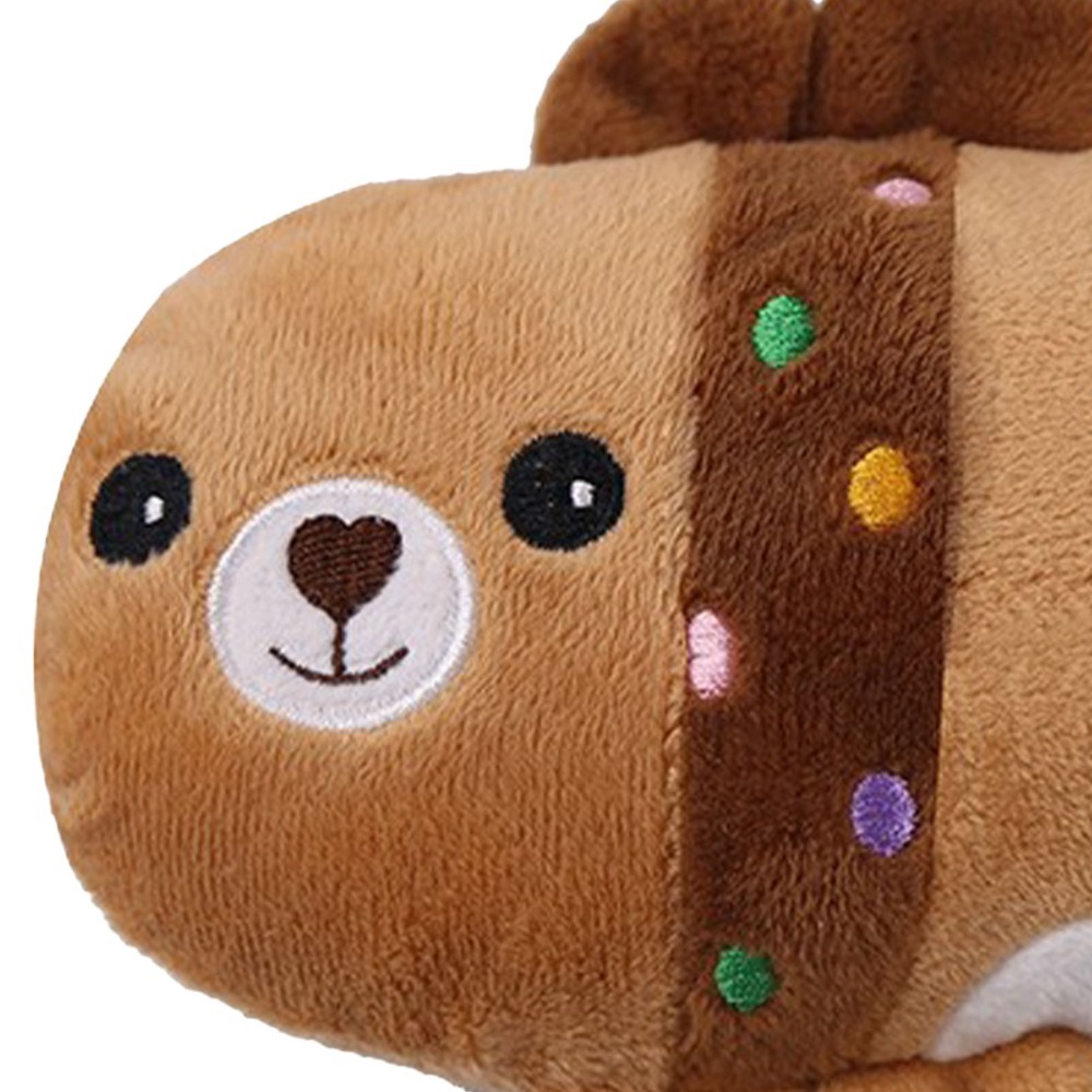 Tight Seam Soft Flannel Plush Squeaky Toy Medium Size Brown Tone Dog Chew Toy Bite Tough Bear Outline Pet Squeaky Toy Teething Play