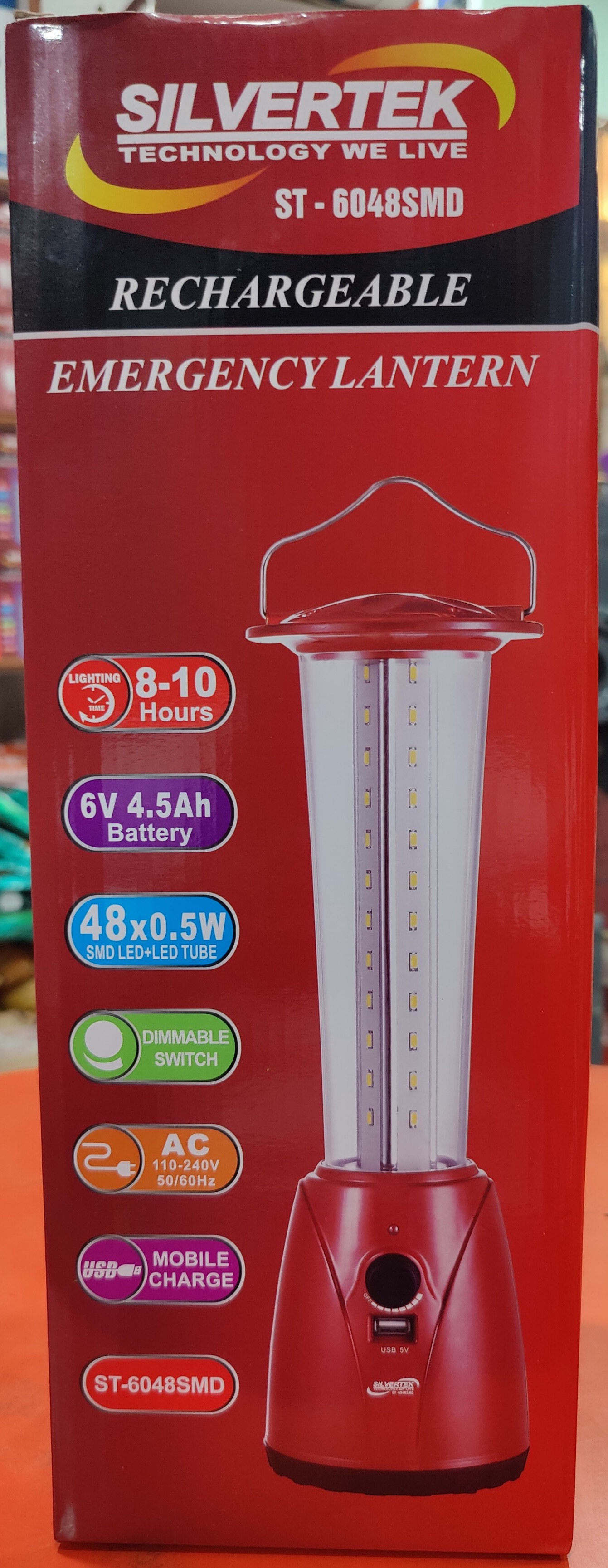 Rechargable Emergency Light Big Liltern 48 led Silvertek St 6048SMD With Mobile Charge