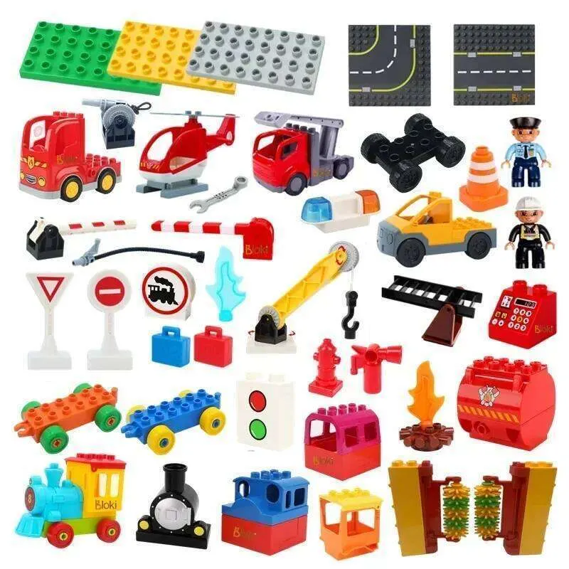 Big Building Blocks Compatible Large Bricks Road Plate Car Parking Pole Fuel Station City Traffic Kids Educational Creative Toys
