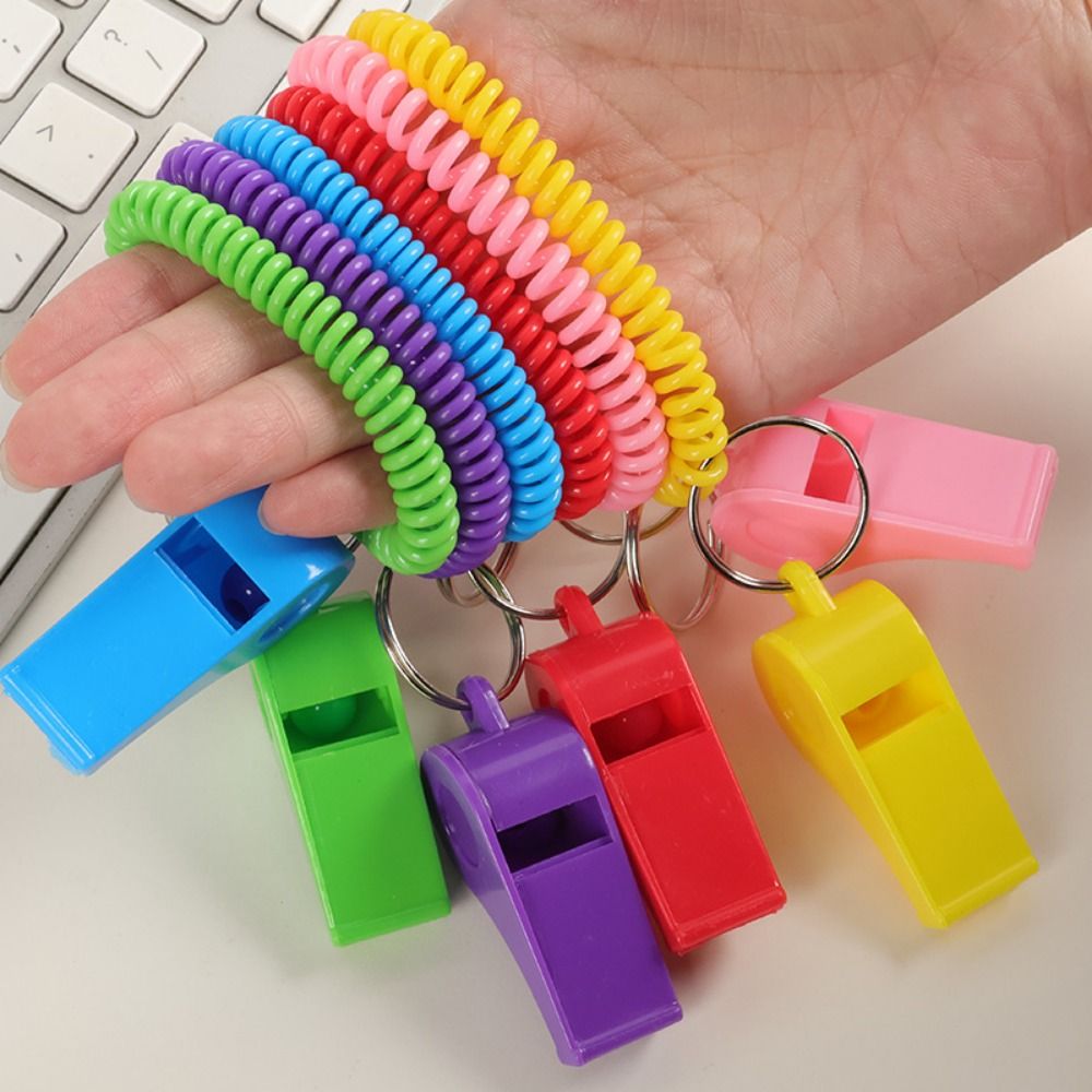 10Pcs Lightweight Loud Crisp Sound Spring Wristband Whistle Colorful with Wristband Sport Whistle Plastic Durable Referee Whistle Outdoor Survival