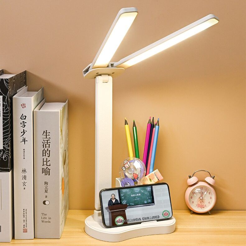 Led Double Head Desk Lamp Rechargeable Table Lamp 3 Operating Modes