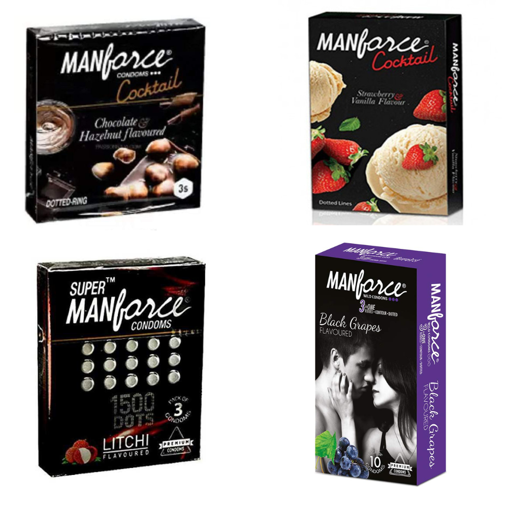 Manforce Condoms Mixed Flavors 3 Pieces In 1 packet of Total 48 Packets Total 14 | Manforce Staylong | manforce extra dotted strawberry | condaom package | Manforce Extra Time | Manforce ExtraThin | Manforce Epic | Manforce Litchi |