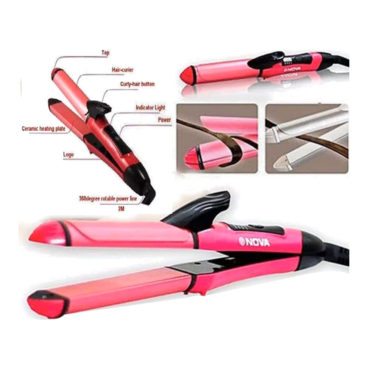 Nova 2 In 1 Professional Hair Curler & Hair Straightener BOS