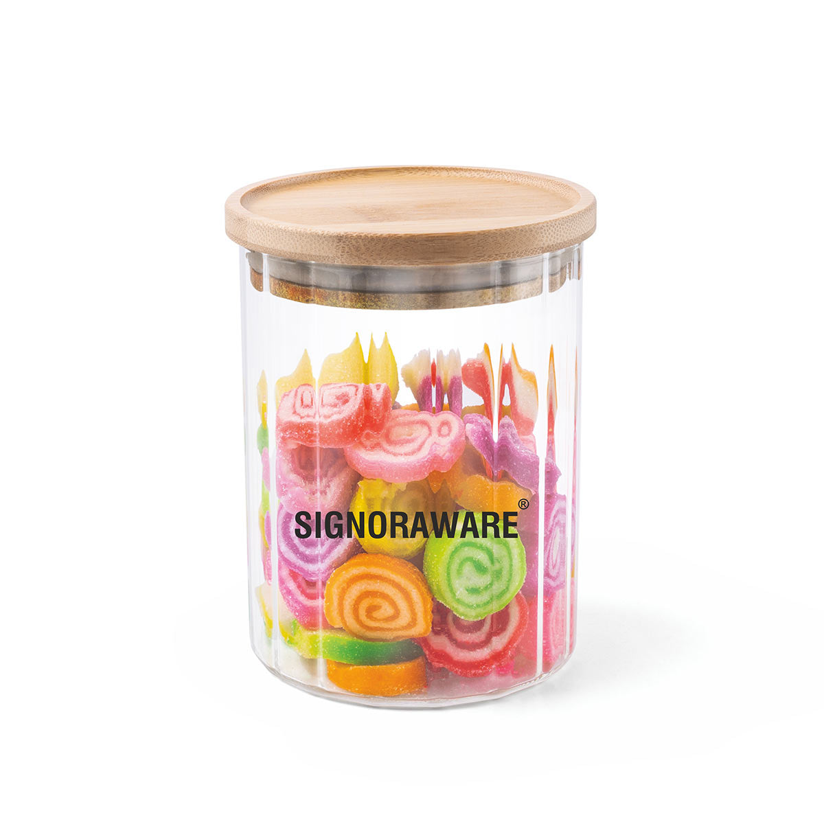 Signoraware Trison Round Designer Jar with Airtight Bamboo Lid - 450ml | Premium Aesthetic Glass-Like Kitchen Pantry Organizer Canister - Code 1781