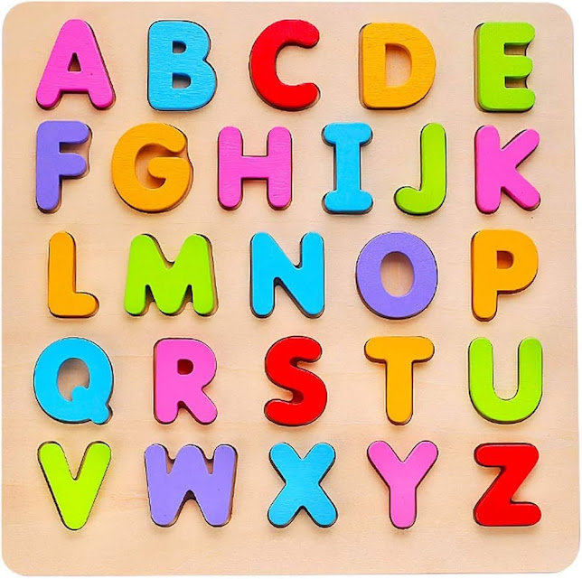 3D Wooden English Alphabets (A-Z) Puzzle Blocks Board, Early Learning Educational Teaching Montessori Toy for Baby