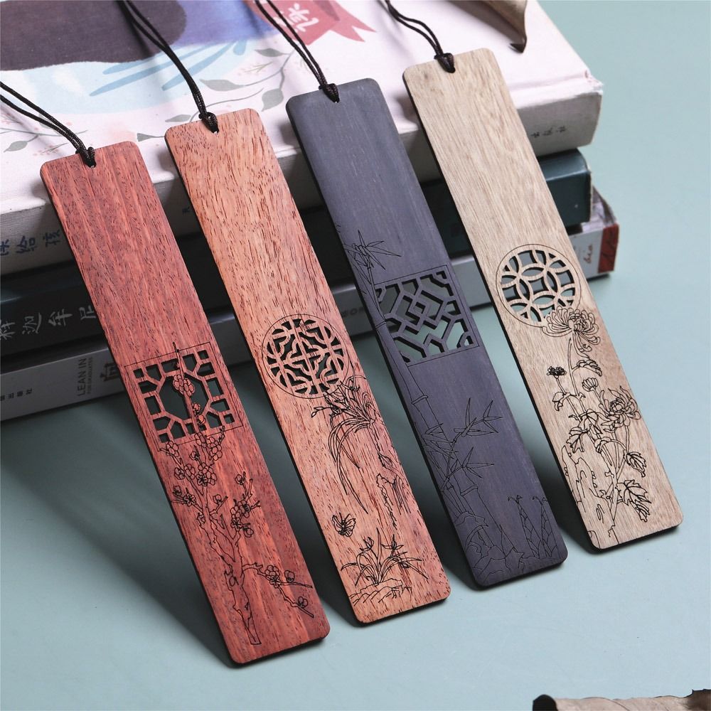 Portable Wooden Vintage Bookmark Stationery Plum/Orchid/Bamboo/Chrysanthemum Pagination Mark Retro Chinese Style Book Clip