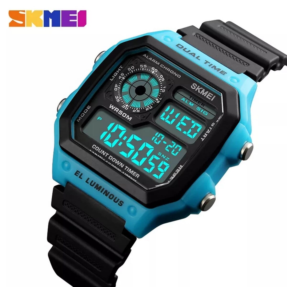 SKMEI 1299 Military Sporty Led Digital Watch For Men Digital Complete Calendar Stop Timer Waterproof