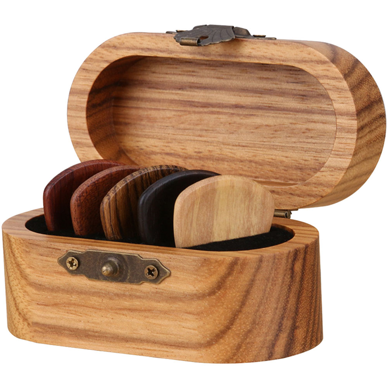 Guitar Pick Holder Mini Guitar Pick Box Guitar Solid Wood Pick Storage Box with Wooden Pick