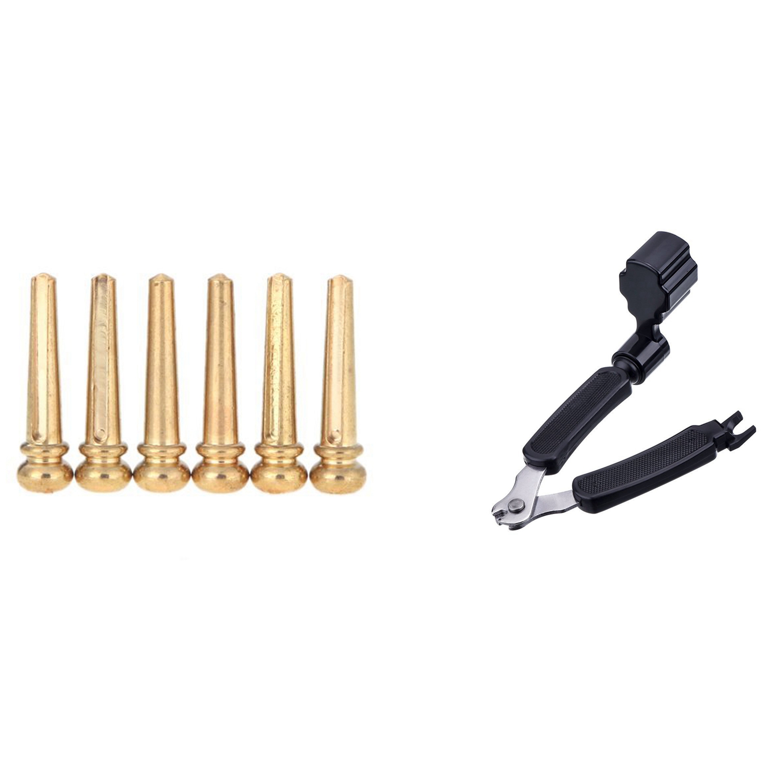 NAMUNY 6 Pieces Brass Folk Acoustic Guitar Bridge Pin Peg Nail Metal with Black 3 in 1 Multifunction Guitar String Winder