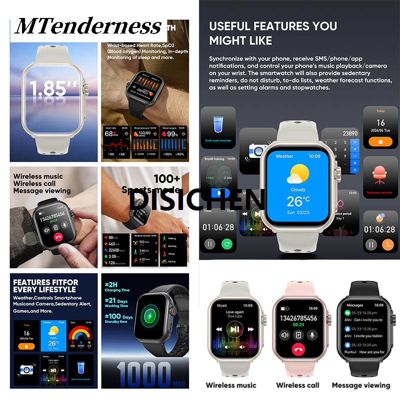 DISICHEN MTenderness Watch Smart Track GPS Bluetooth Sport + 1000mAh Men's SE Watch Smart Ultra2 Women's AMOLED Heart Rate 100 Call Waterproof Apple Portable