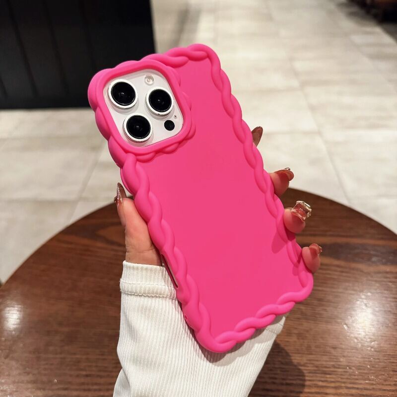 HODON Candy Color Curly Wavy Phone Case For iPhone 16 15 14 13 12 11 Pro XR X XS Max 8 7 Plus Cases Twist Weaving Frame Shockproof Protective Cover