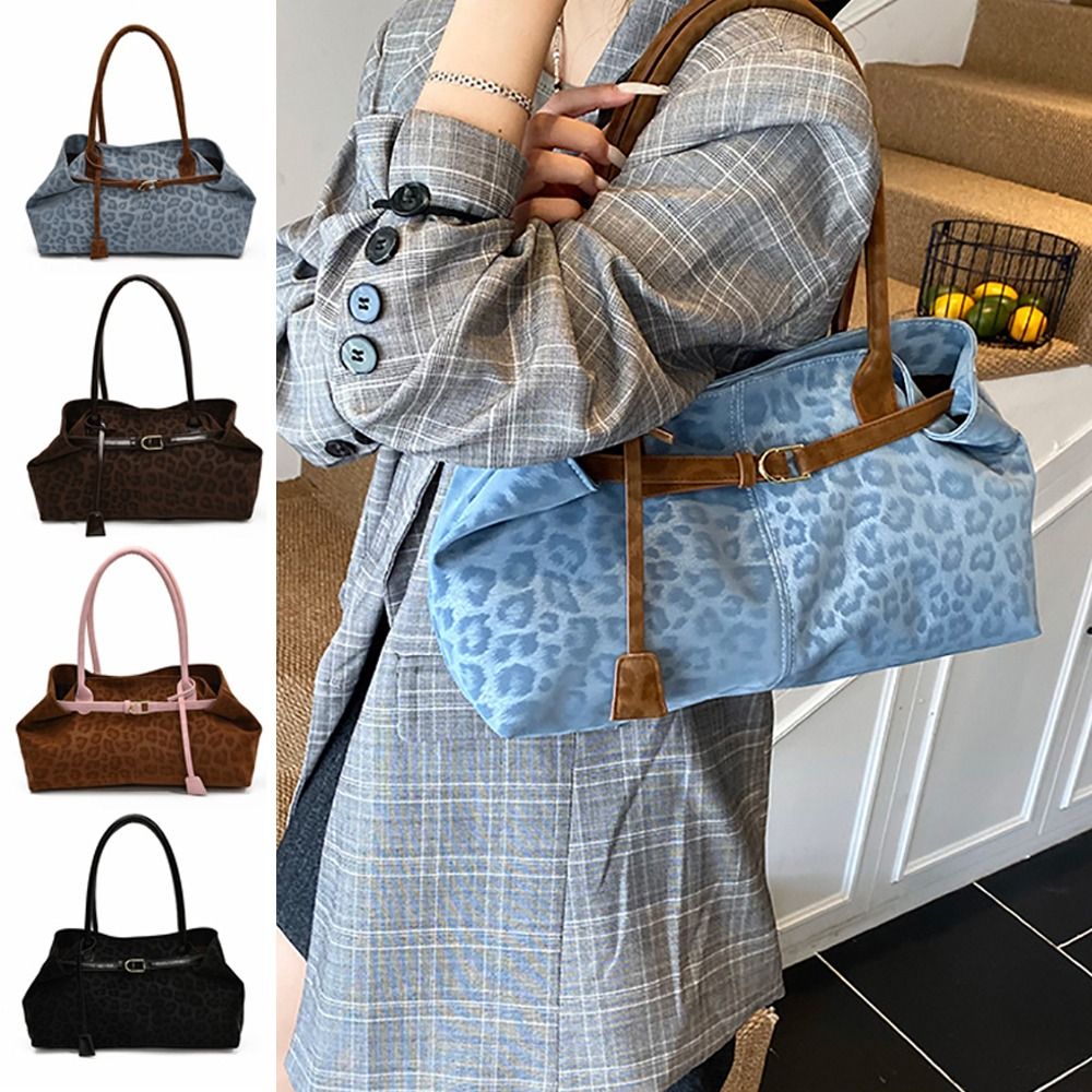 Trendy PU Leopard Print Tote Bag Large Capacity Versatile Satchel Casual Women's Shoulder Bag Daily