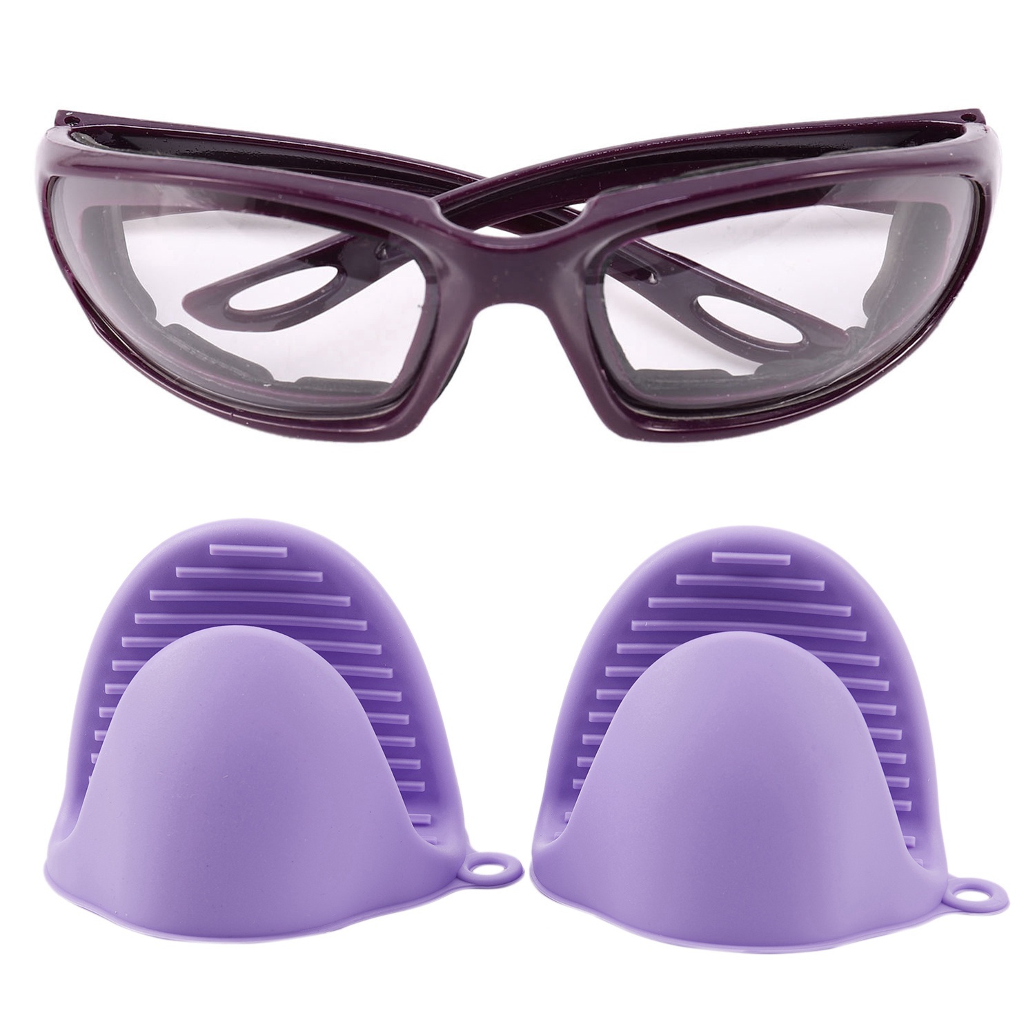 NAMUNY 2X Oven Mini Mitts Silicone Heat Resistant Anti-Scald Gloves & 1x Tears Free Onion Chopping Goggles Glasses