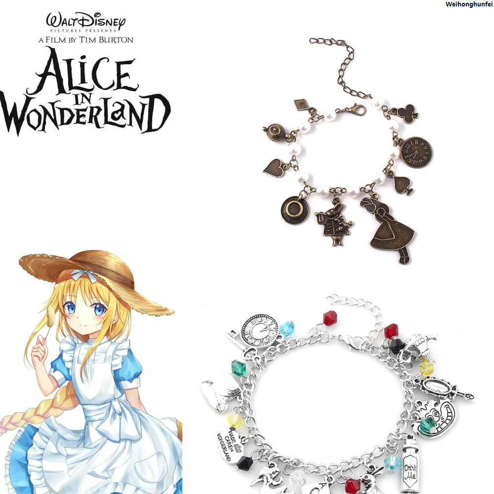 WeihonghunfeiBargain price Anime Movie Alice in Wonderland Bracelet March Hare Rabbit The Red Queen Cosplay Props Charm Bracelet Women Men Gift Accessories
